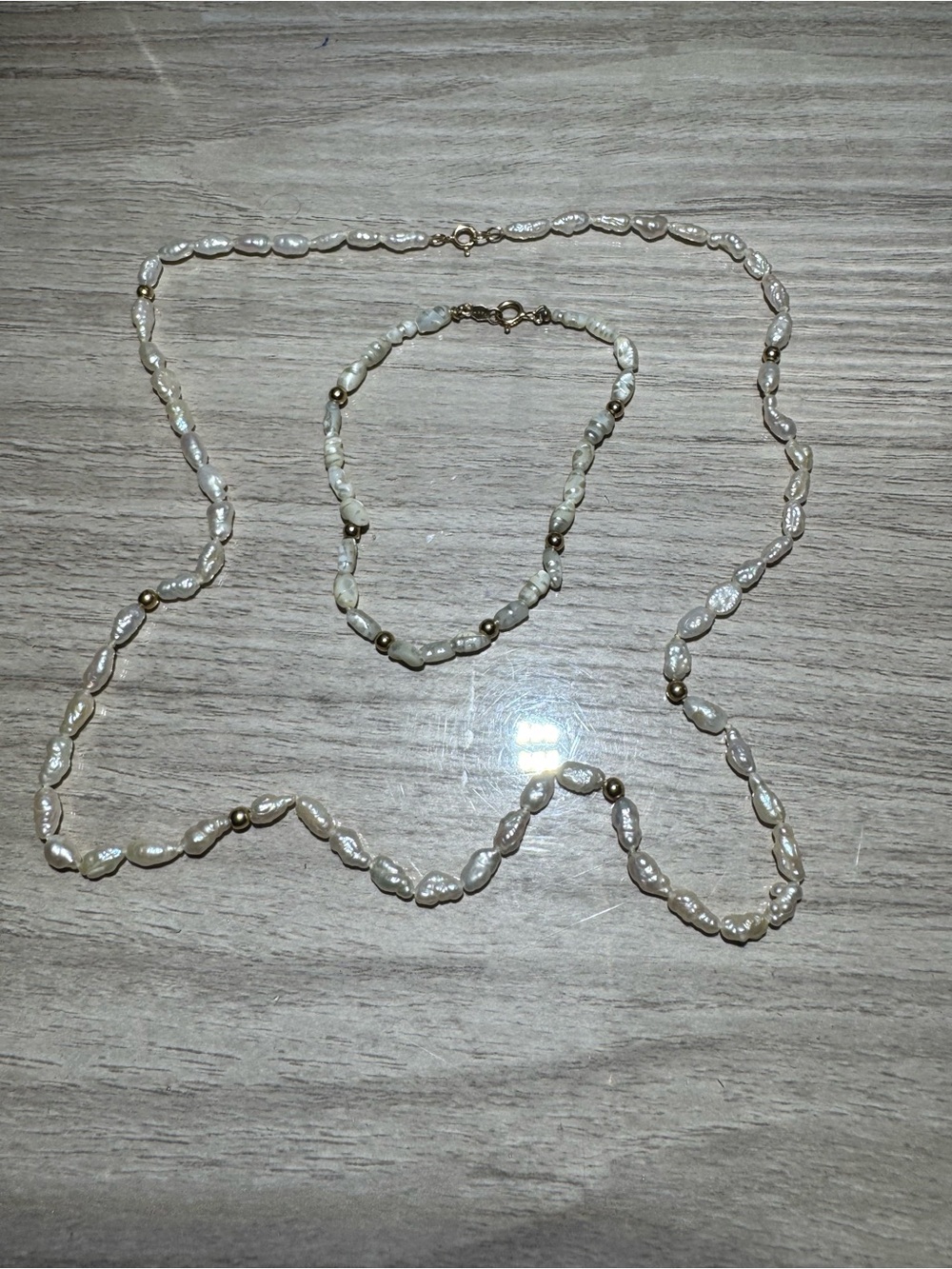 Freshwater 14k Gold Pearl Necklace and Bracelet Set - 14k Gold Beads